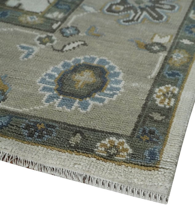 Traditional Ivory and Beige Hand Knotted Oriental Oushak Wool Area Rug