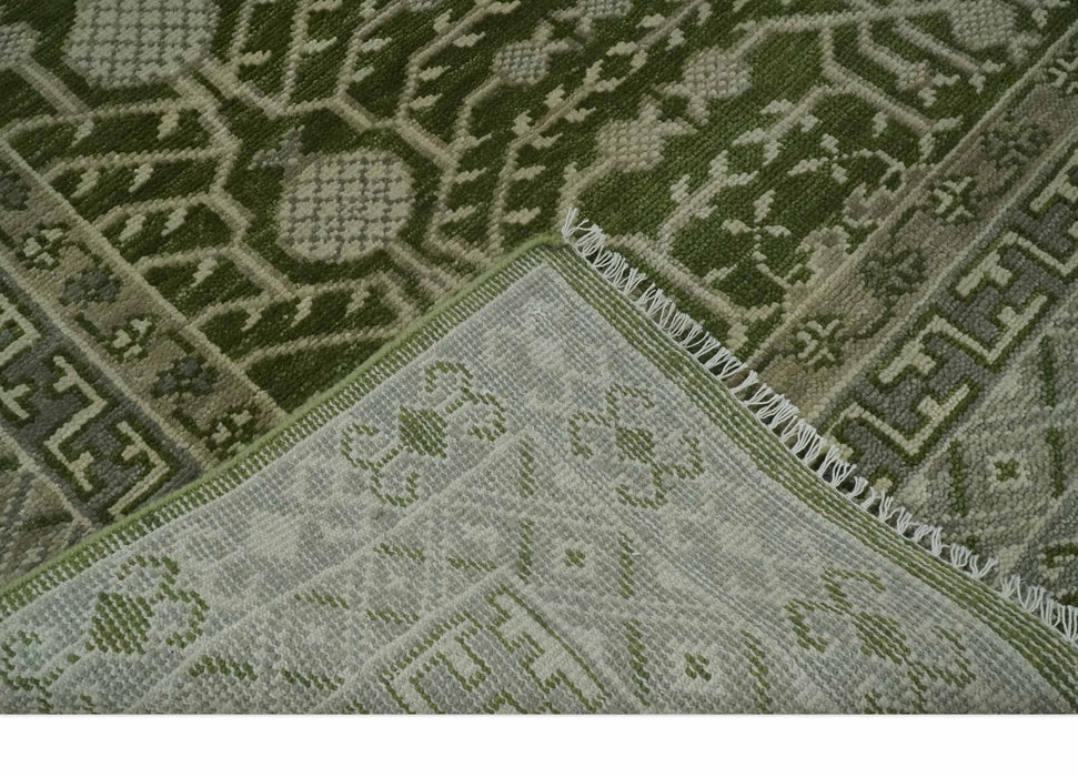 Traditional Khotan Design Hand knotted Green and Ivory 8x10 wool Area Rug