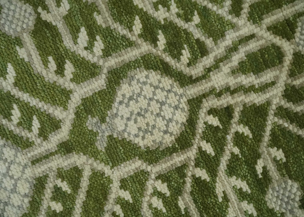 Traditional Khotan Design Hand knotted Green and Ivory 8x10 wool Area Rug