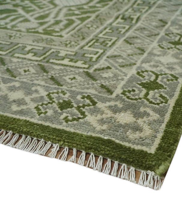 Traditional Khotan Design Hand knotted Green and Ivory 8x10 wool Area Rug