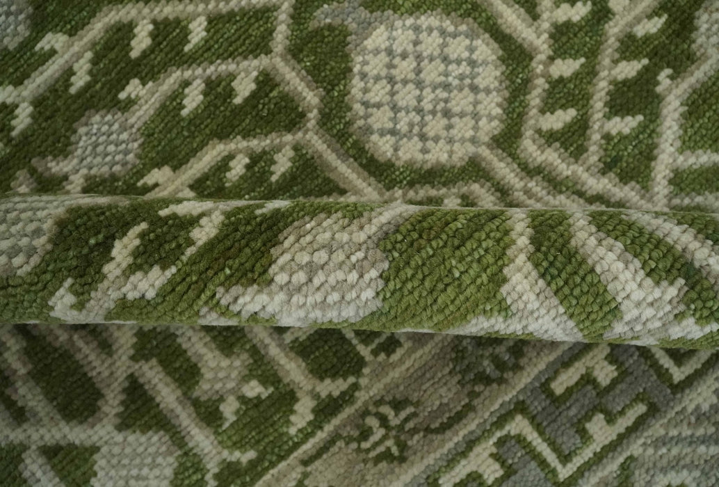 Traditional Khotan Design Hand knotted Green and Ivory 8x10 wool Area Rug