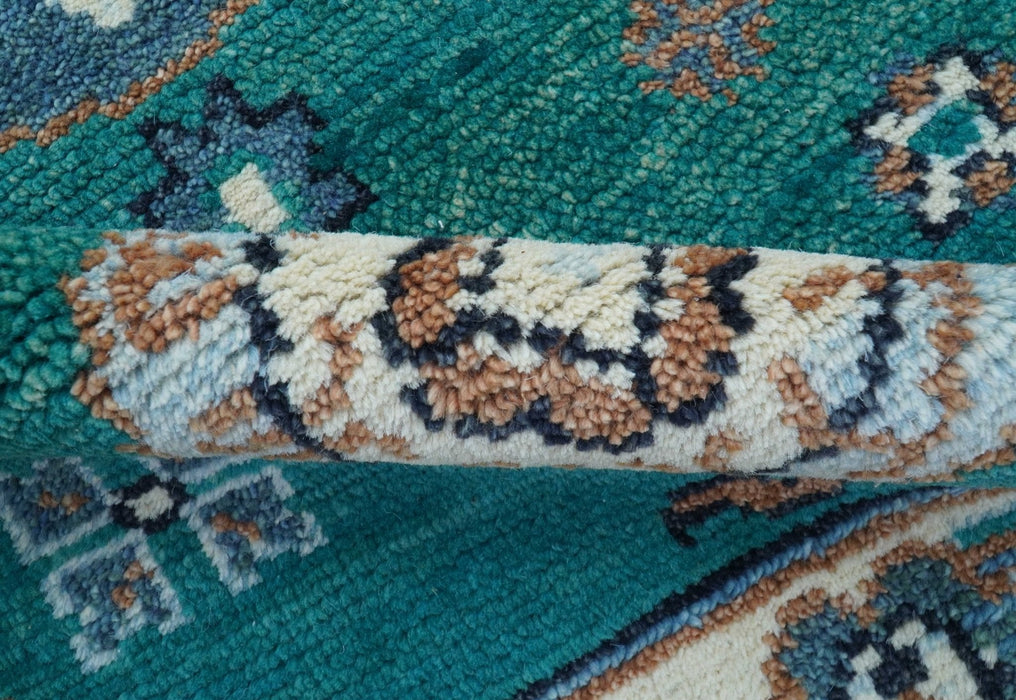 Traditional Khotan Design Teal And Beige Hand knotted 4x6  Wool Area Rug