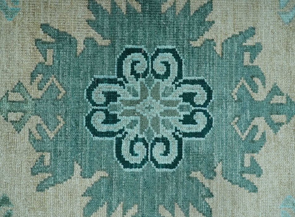 Traditional Large Design 5x8 Beige, Teal and Aqua Hand knotted wool area rug