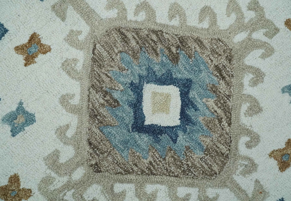 Traditional Large Design Ivory, Blue and Beige Hand Tufted Custom Made wool area Rug