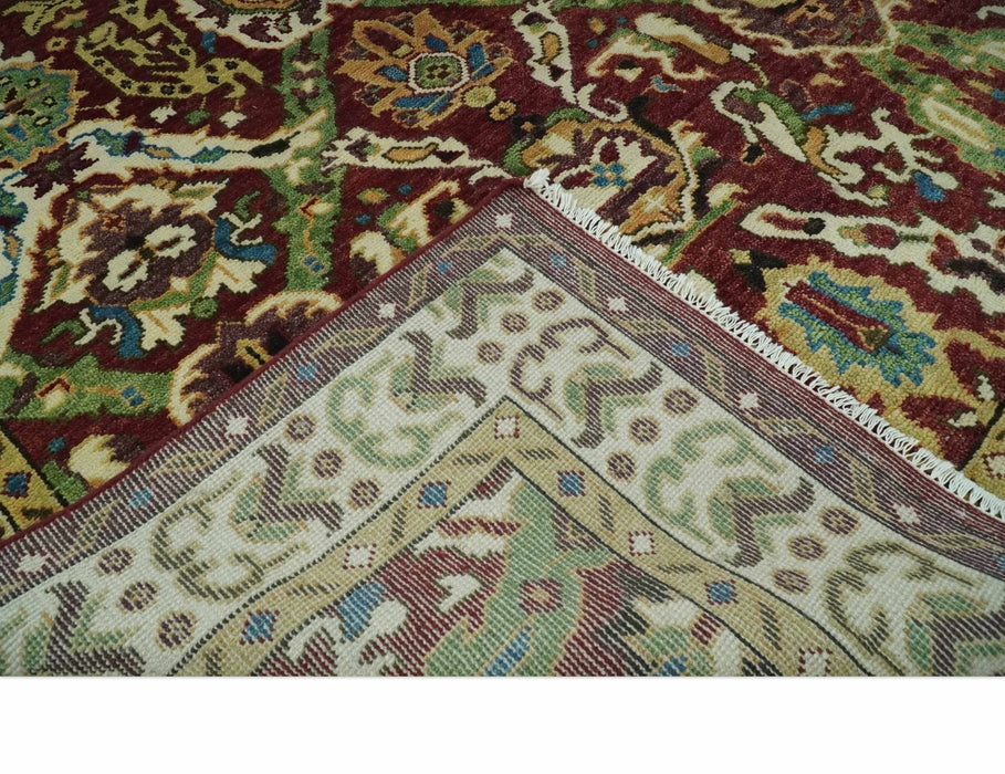 Traditional Large Design Maroon and Green Hand Knotted 8x10 wool area rug