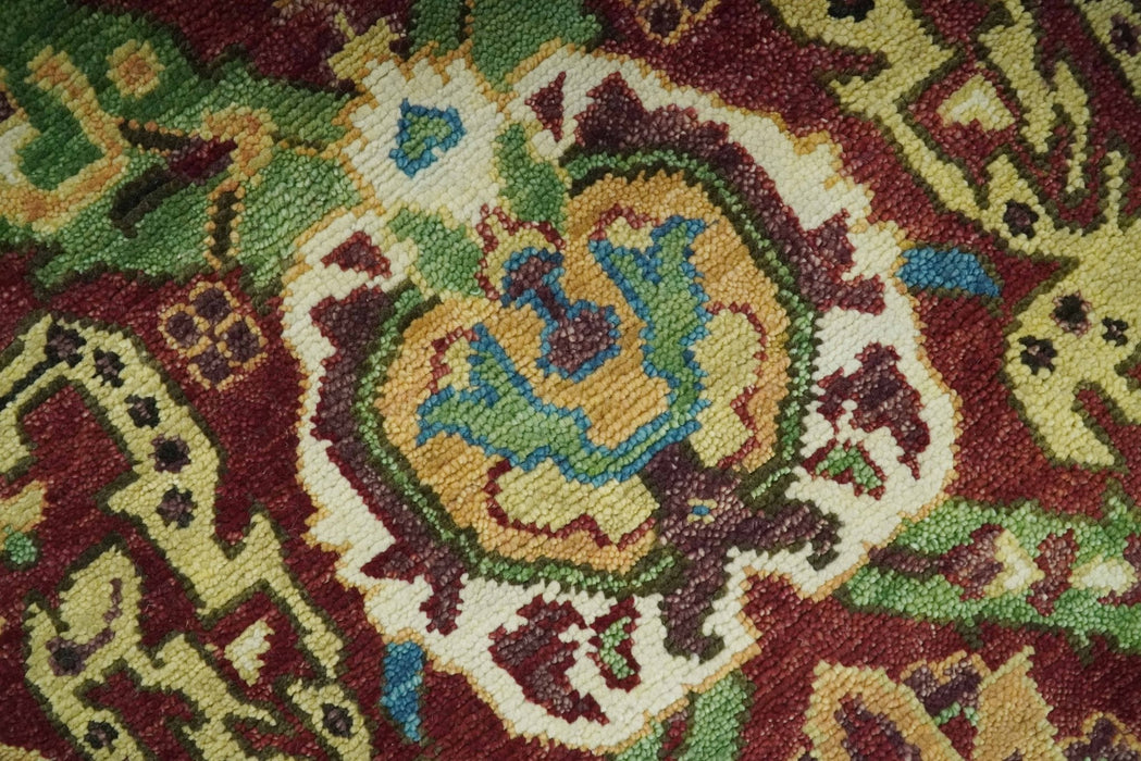 Traditional Large Design Maroon and Green Hand Knotted 8x10 wool area rug