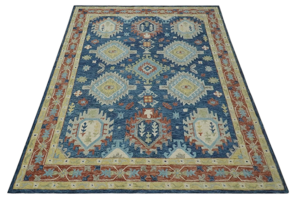 Traditional Large Turkish Design Blue, Brown and Olive Hand Tufted Custom Made wool area Rug