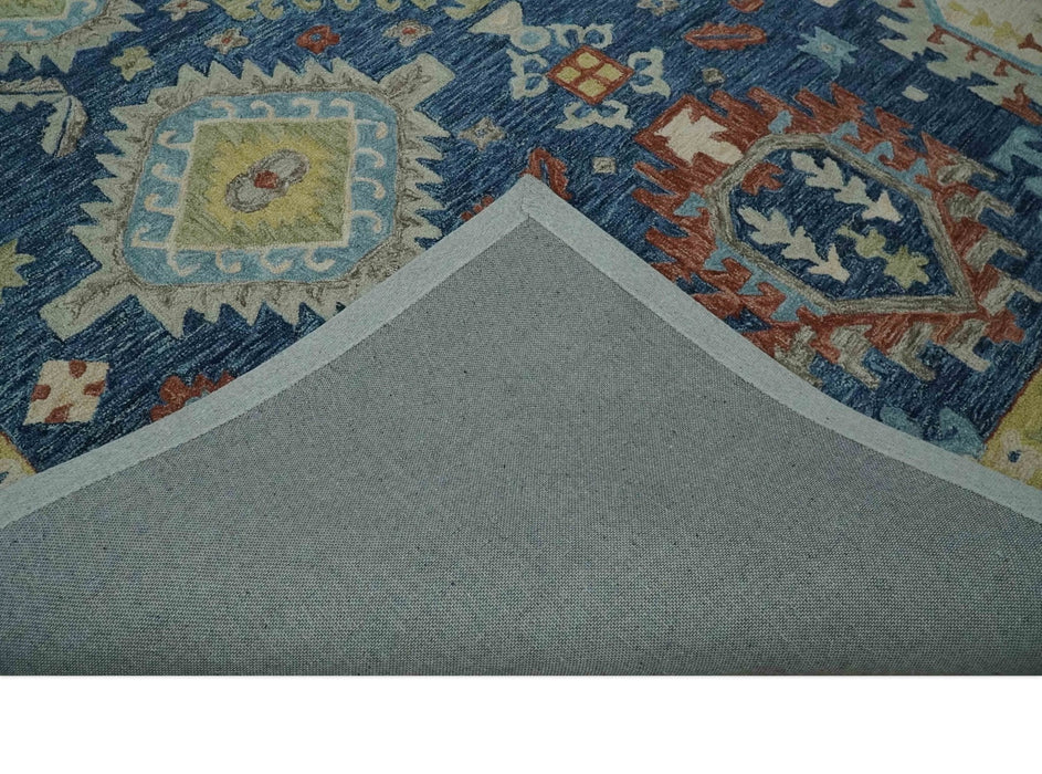 Traditional Large Turkish Design Blue, Brown and Olive Hand Tufted Custom Made wool area Rug