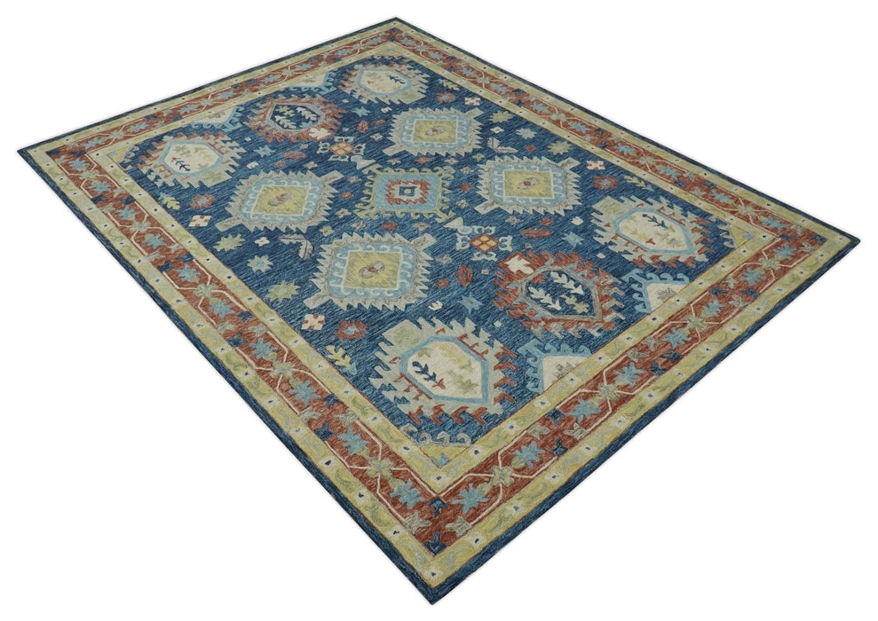 Traditional Large Turkish Design Blue, Brown and Olive Hand Tufted Custom Made wool area Rug