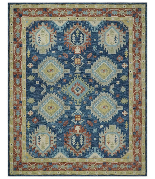 Traditional Large Turkish Design Blue, Brown and Olive Hand Tufted Custom Made wool area Rug