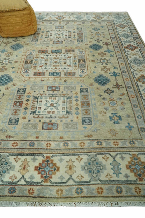 Traditional Mamluk Design Beige and Ivory Hand Knotted 8x10 wool area rug