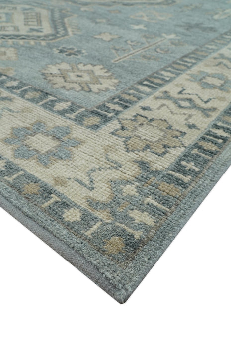 Traditional Medallions Design Blue And Beige Custom Made Wool And Linen Blend Rug