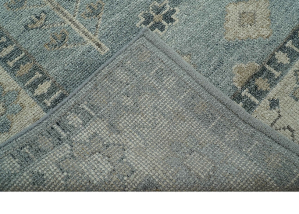 Traditional Medallions Design Blue And Beige Custom Made Wool And Linen Blend Rug