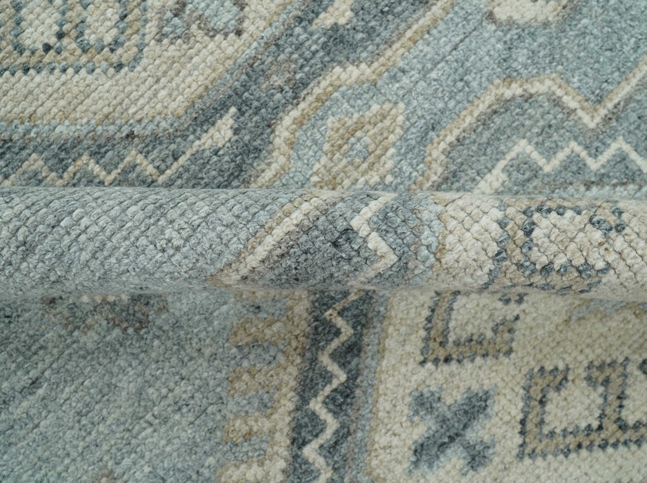 Traditional Medallions Design Blue And Beige Custom Made Wool And Linen Blend Rug