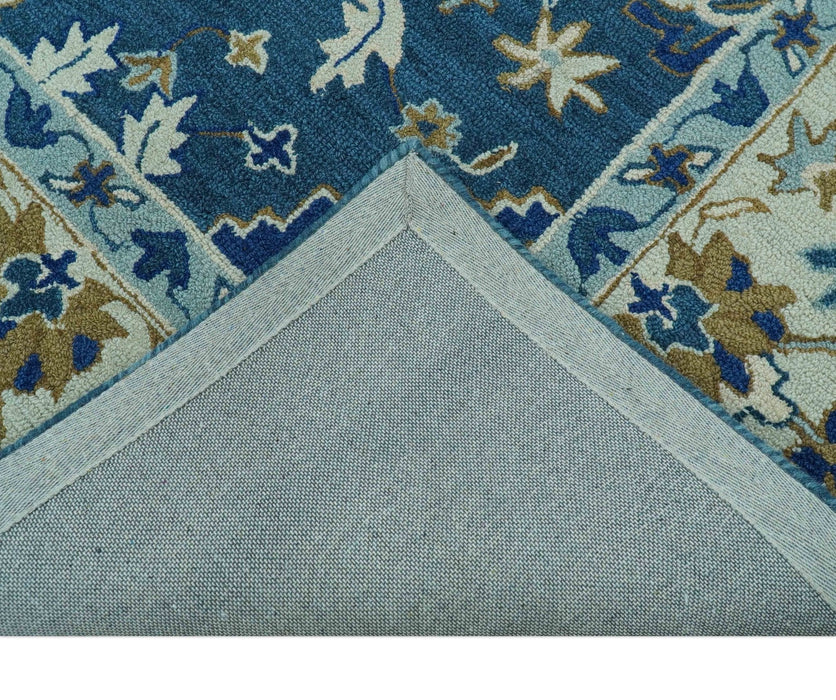 Traditional Oriental Design Beige And Blue Hand Tufted 8x10 Wool Area Rug