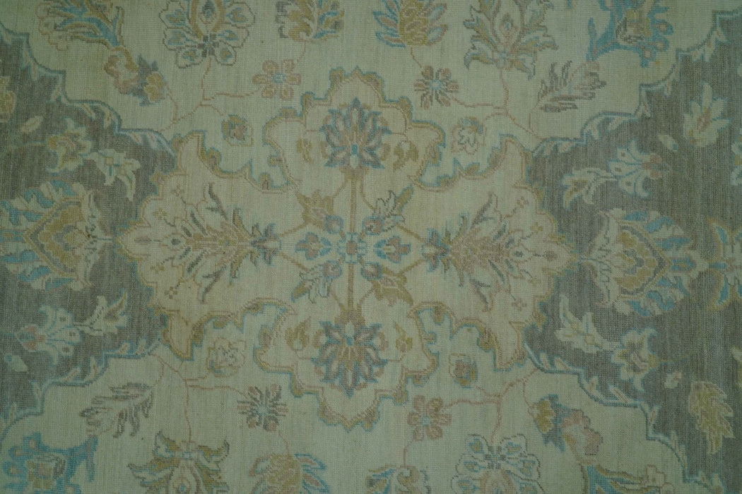 Traditional Oriental Design Blue And Beige Hand Knotted 8.5x11 Wool Area Rug