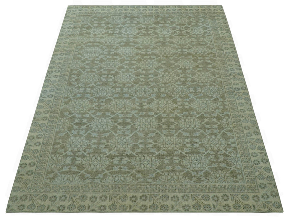 Traditional Oriental Design Brown, Blue And Beige Hand Knotted 6x8 Wool Area Rug