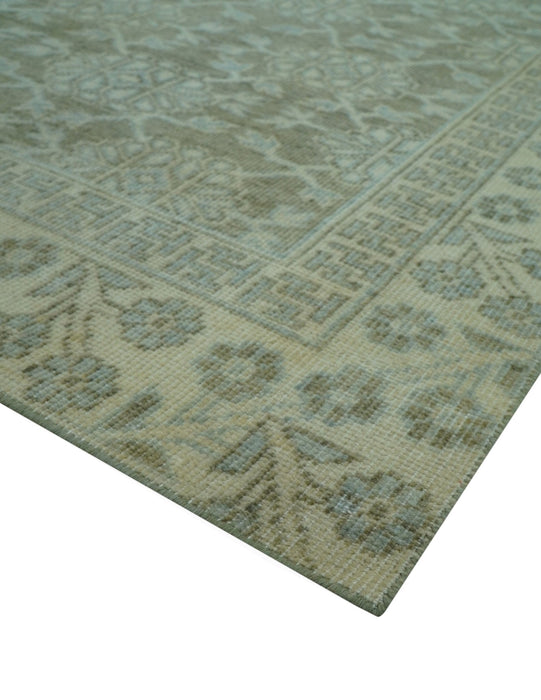 Traditional Oriental Design Brown, Blue And Beige Hand Knotted 6x8 Wool Area Rug