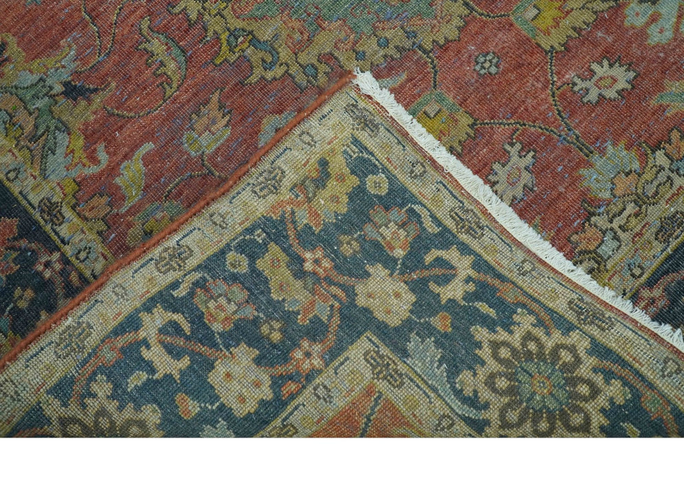Traditional Oriental Design Fine Rust And Blue Hand Knotted 4x6 Wool Area Rug