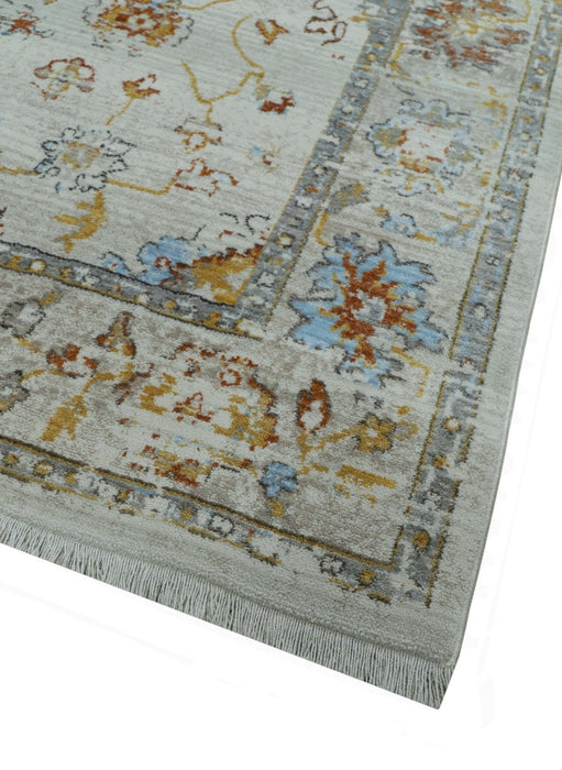 Traditional Oriental Design Silver And Rust Machine Woven 4x5.7 Polyester Area Rug