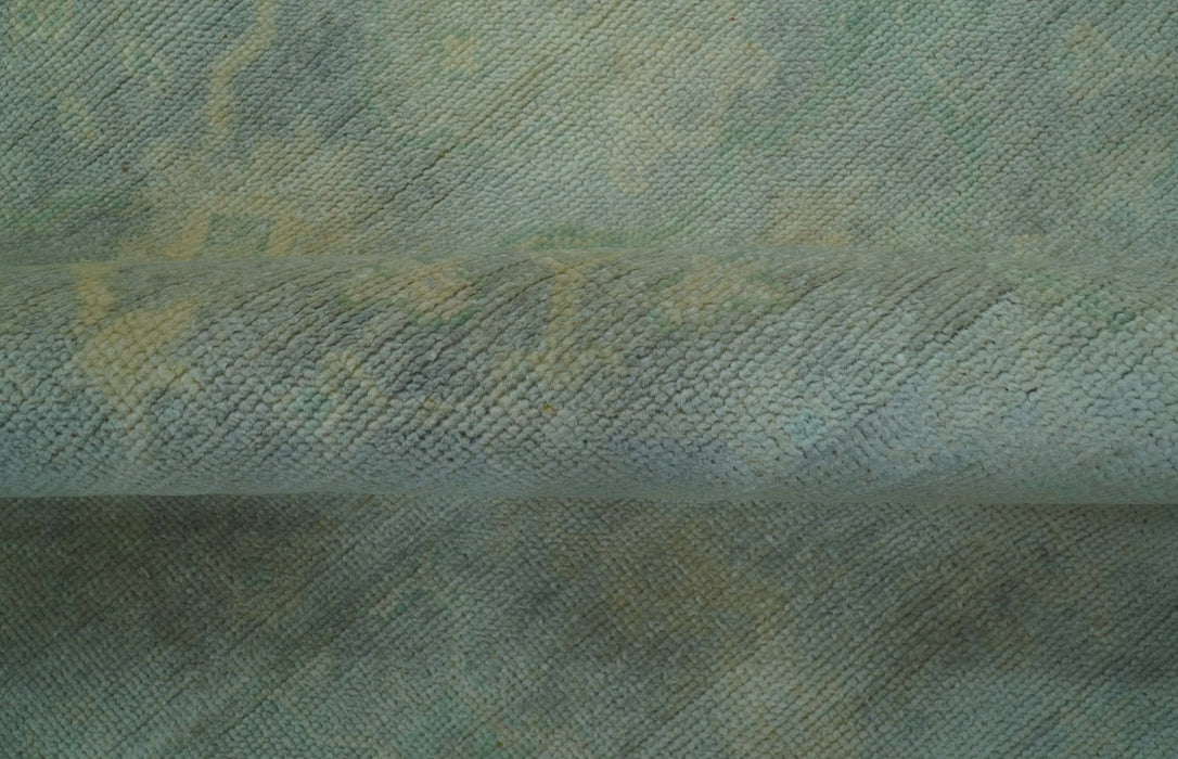 Traditional Oushak Beige And Blue 10x14 Hand Knotted Wool Area Rug
