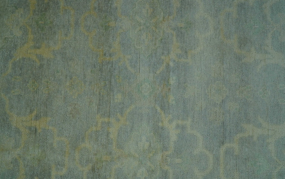 Traditional Oushak Beige And Blue 10x14 Hand Knotted Wool Area Rug