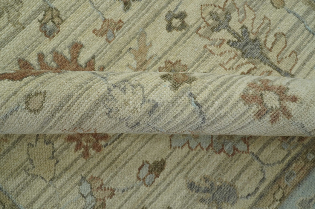 Traditional Oushak  Beige, Brown And Blue 8X10 Hand Knotted wool rug