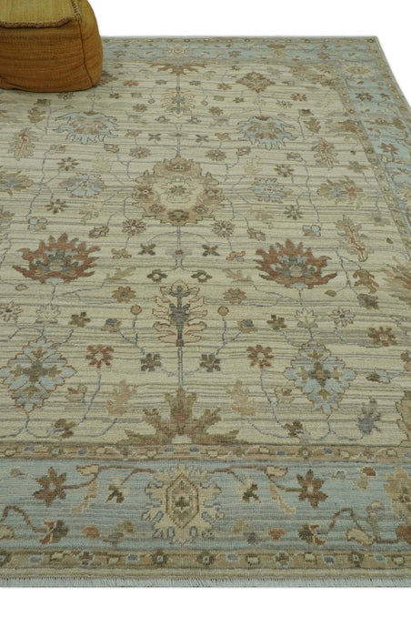 Traditional Oushak  Beige, Brown And Blue 8X10 Hand Knotted wool rug