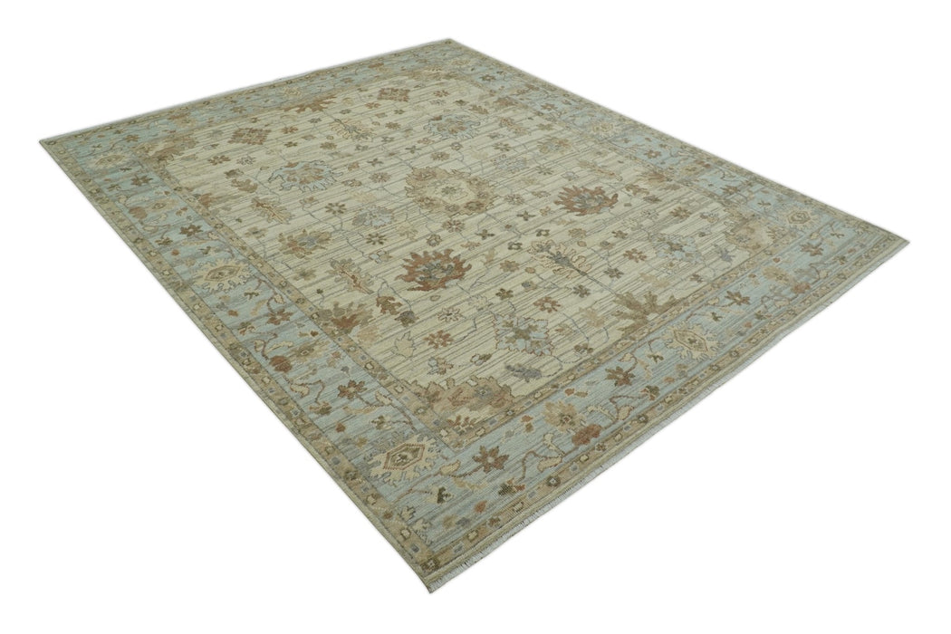 Traditional Oushak  Beige, Brown And Blue Hand Knotted Custom Made Wool rug