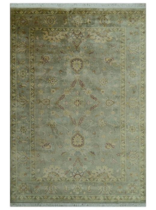 Traditional Oushak Design Antique Green And Brown  6x9 Hand Knotted Wool Rug