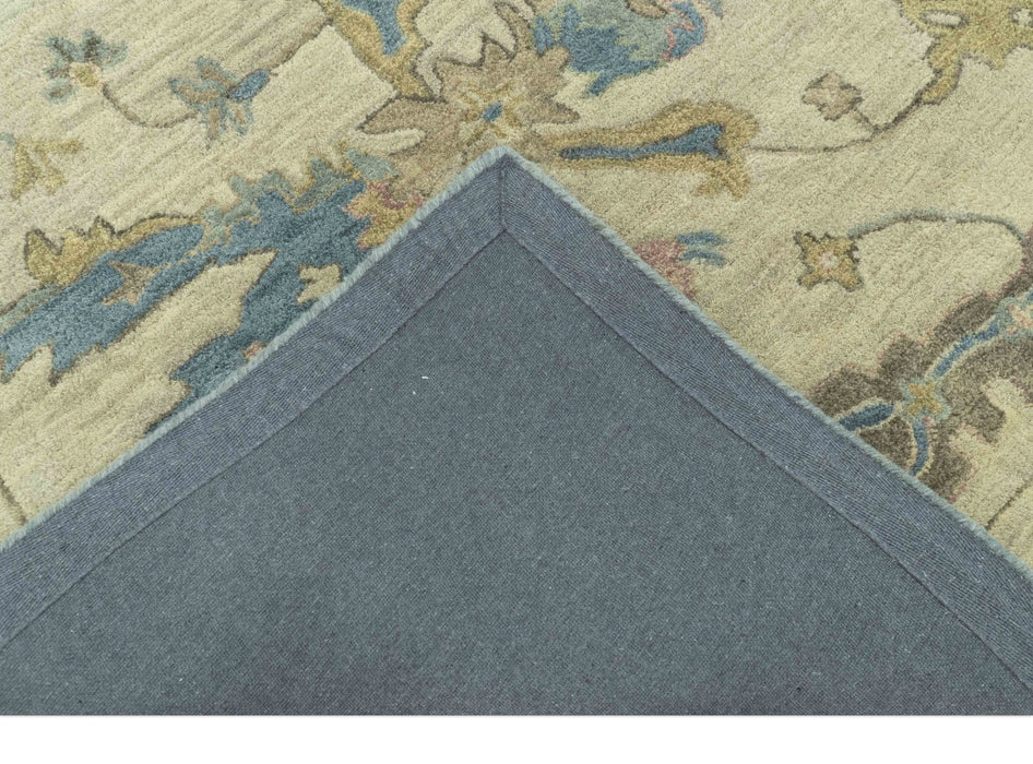Traditional Oushak Design Beige And Blue Hand Tufted 8x10 Wool Area Rug