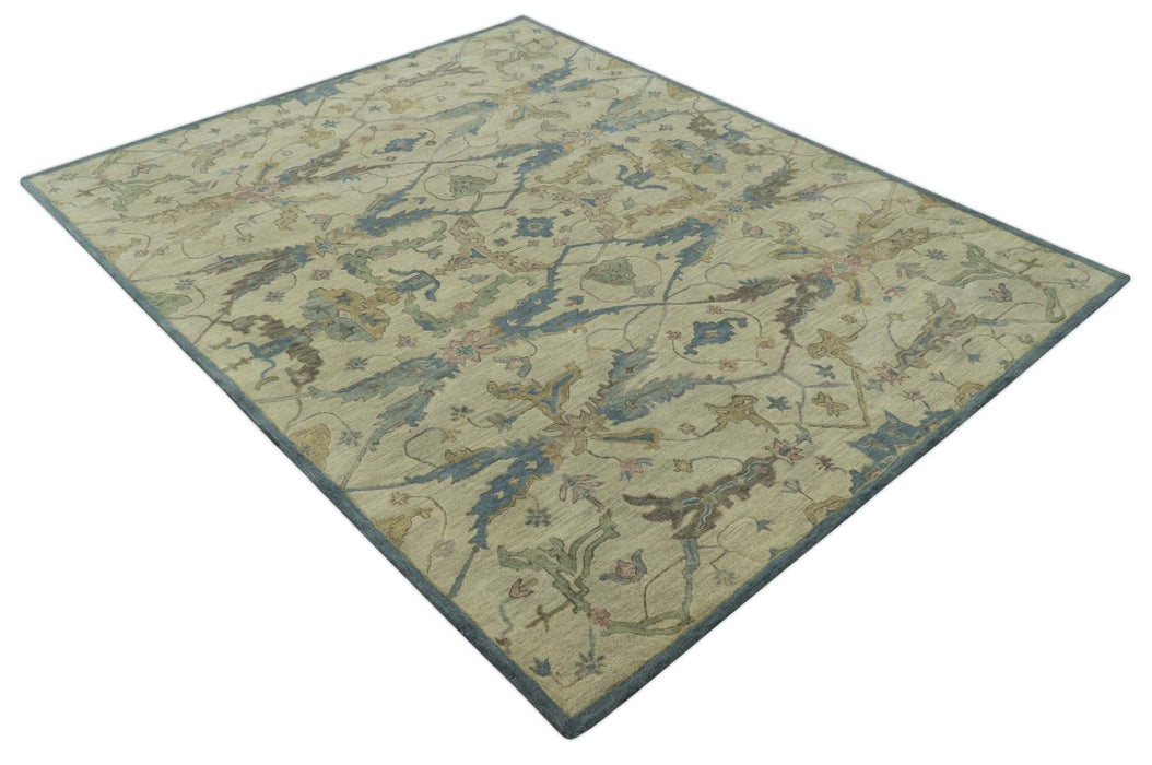 Traditional Oushak Design Beige And Blue Hand Tufted 8x10 Wool Area Rug