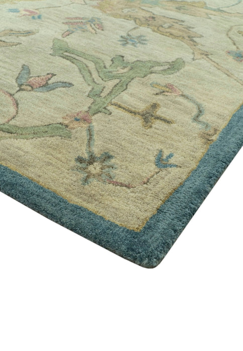 Traditional Oushak Design Beige And Blue Hand Tufted 8x10 Wool Area Rug
