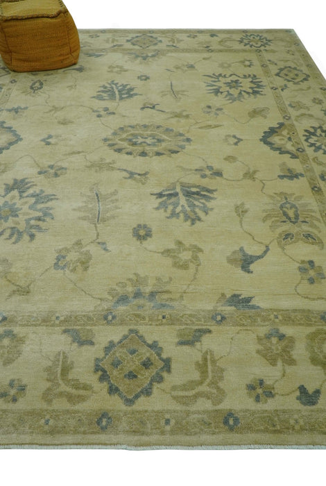Traditional Oushak Design Beige And Gray Hand Knotted 9x12 Wool Area Rug