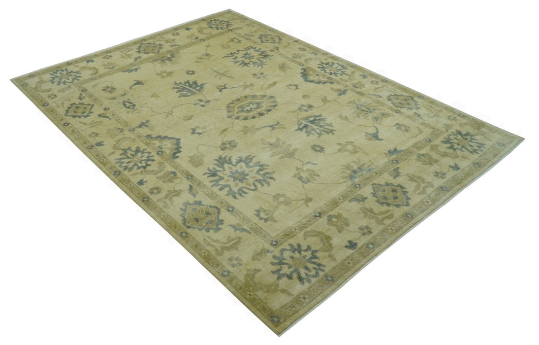 Traditional Oushak Design Beige And Gray Hand Knotted 9x12 Wool Area Rug