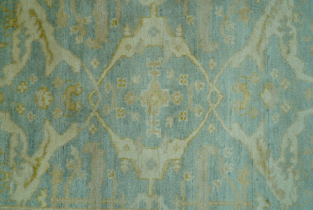Traditional Oushak Design Blue And Beige 4x6 Hand Knotted Wool Area Rug