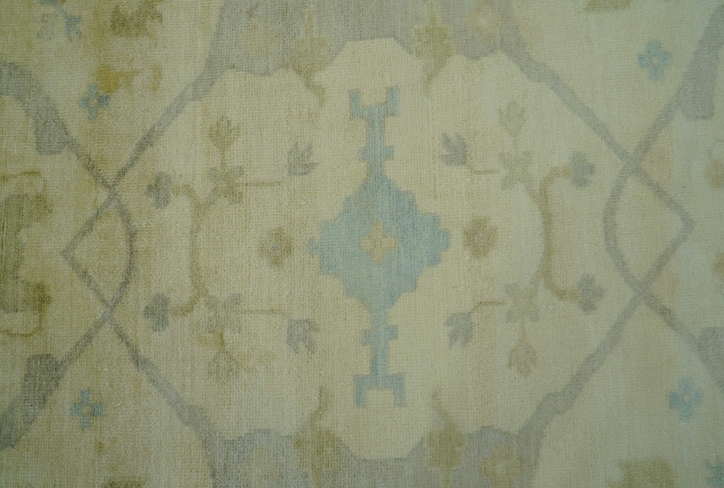 Traditional Oushak Design Blue And Beige Hand Knotted 10x10 Wool Area Rug