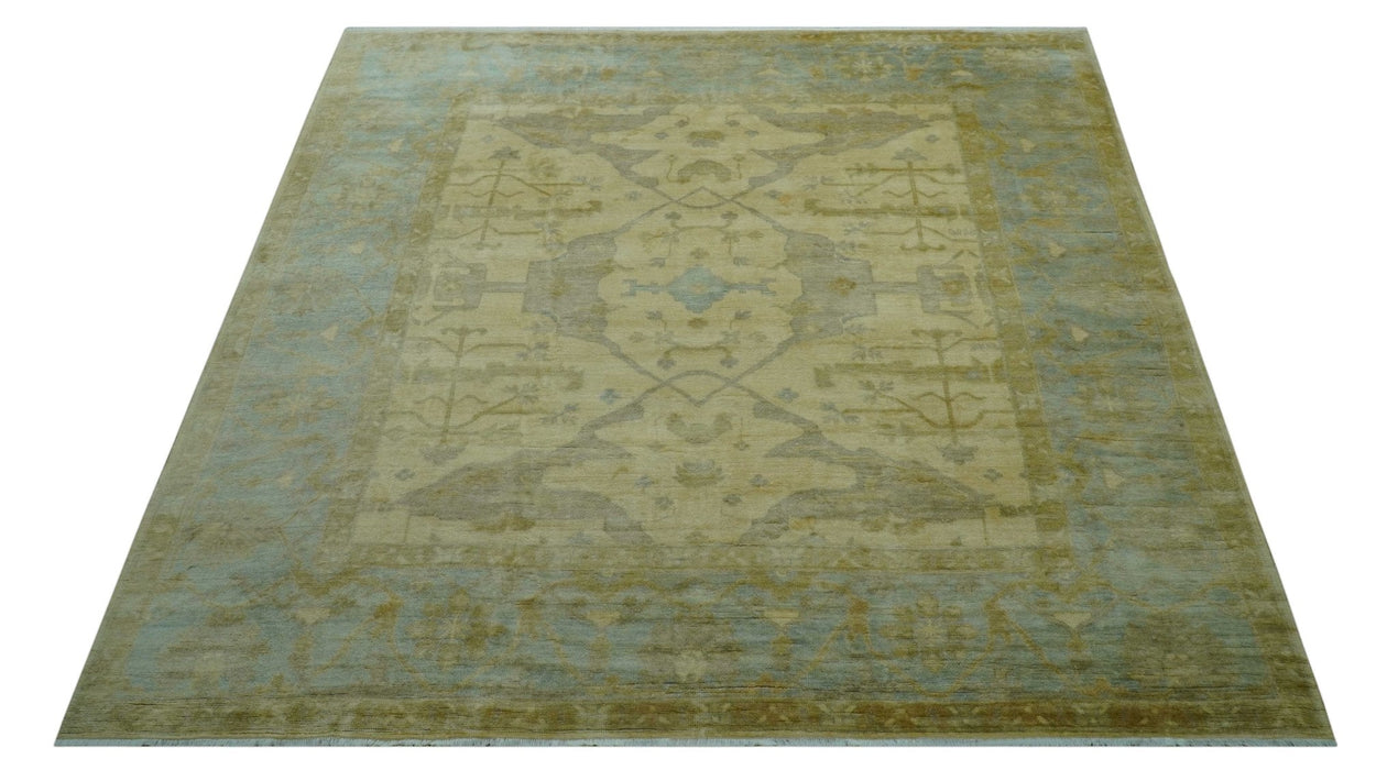 Traditional Oushak Design Blue And Beige Hand Knotted 10x10 Wool Area Rug