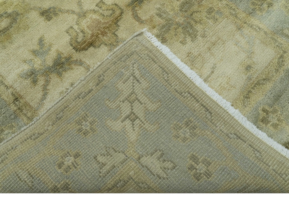 Traditional Oushak Design Blue And Beige Hand Knotted 3x5 Wool Area Rug