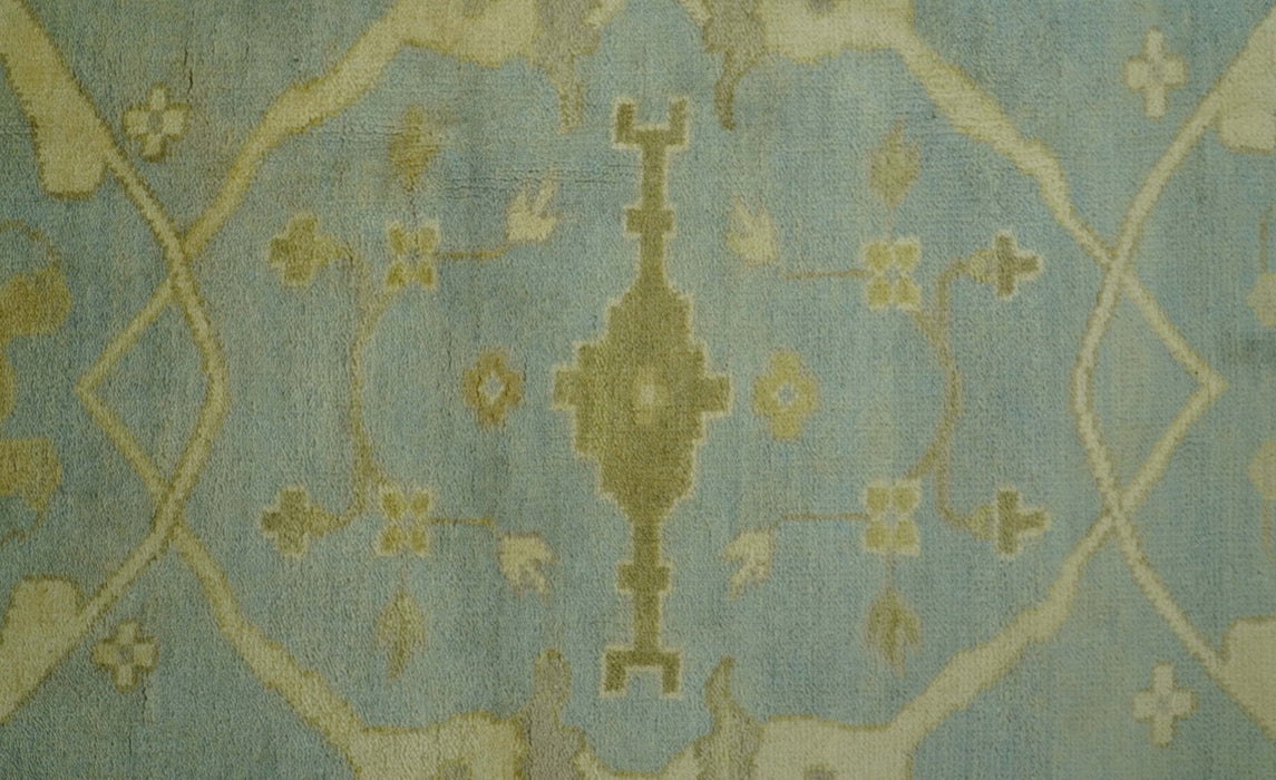 Traditional Oushak Design Blue And Beige hand Knotted 8x8 Wool Area Rug
