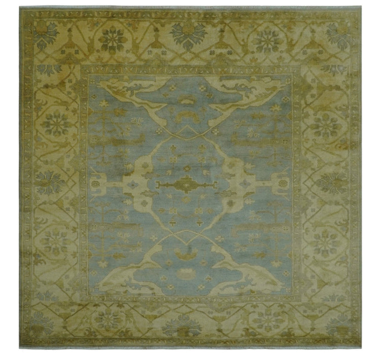 Traditional Oushak Design Blue And Beige hand Knotted 8x8 Wool Area Rug