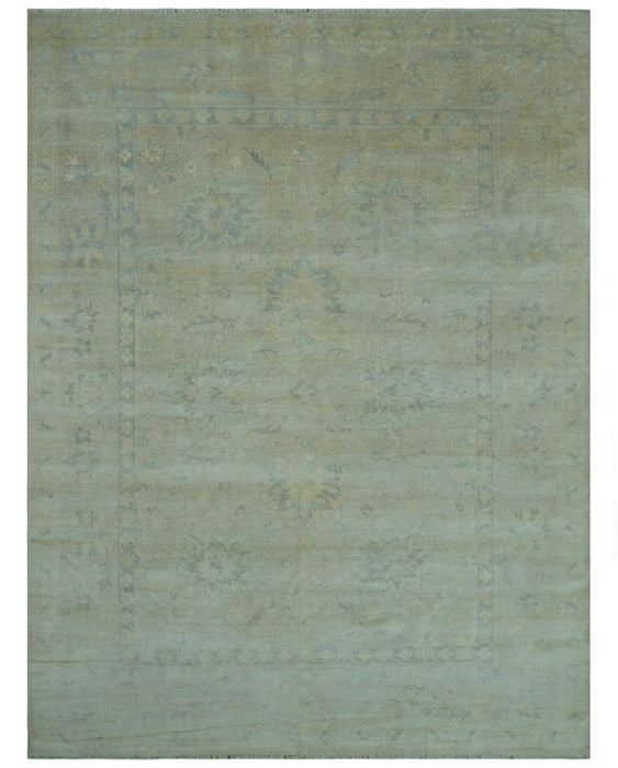 Traditional Oushak Design Blue And Beige Hand Knotted 9x12 Wool Area Rug
