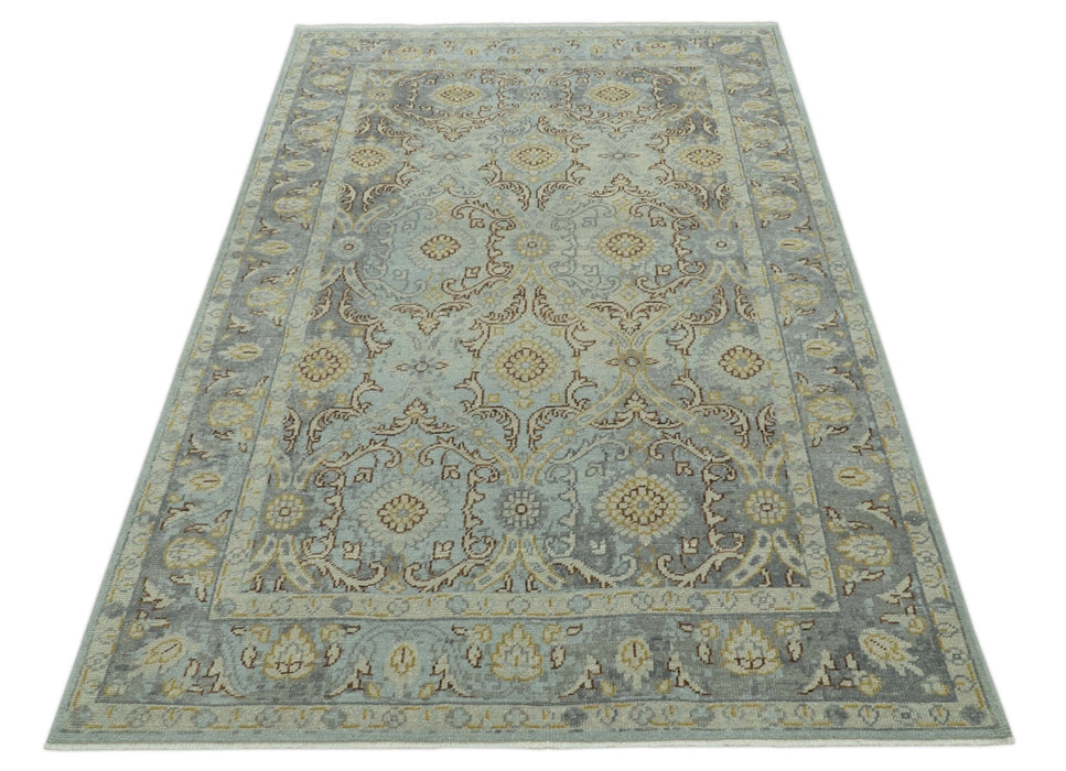 Traditional Oushak Design Blue, Brown And Gray 6X9 Hand Knotted wool rug