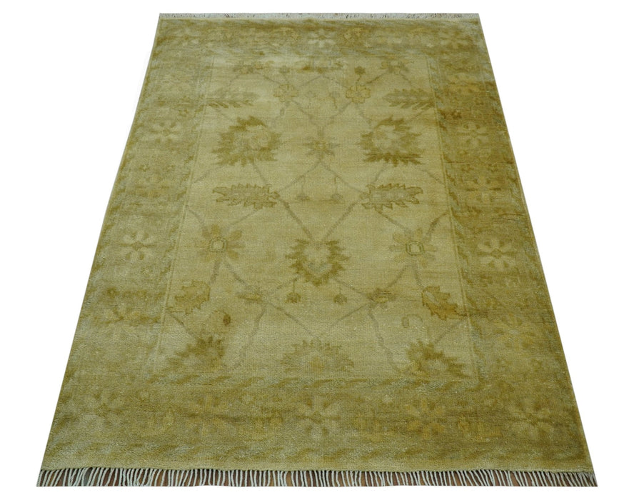 Traditional Oushak Design Brown And Beige Hand Knotted 4x6 Wool Area Rug