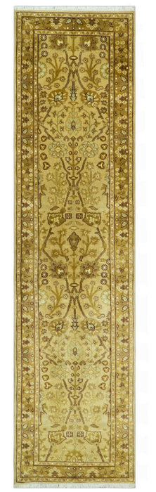 Traditional Oushak Design Gold And Brown 3x12 Hand Knotted Wool Area Rug