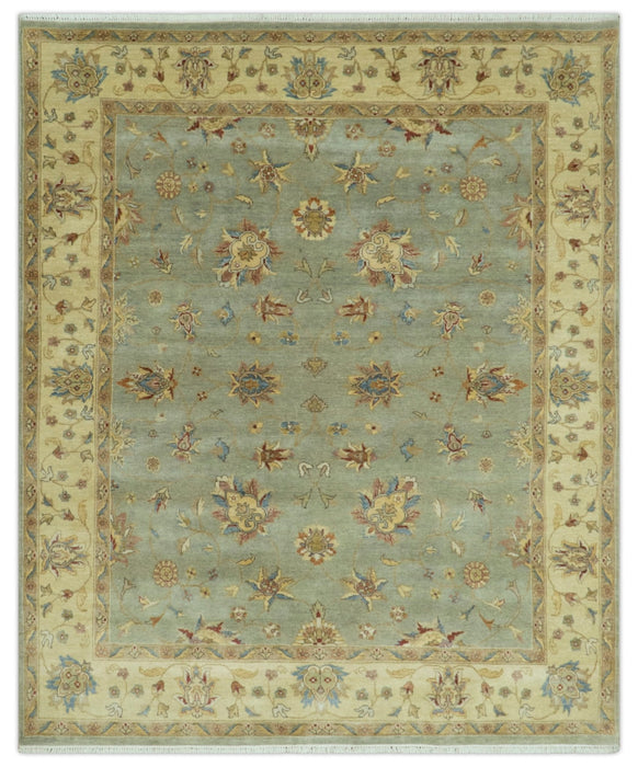 Traditional Oushak Design Green, Blue And Rust 6.5x8 Hand Knotted wool rug