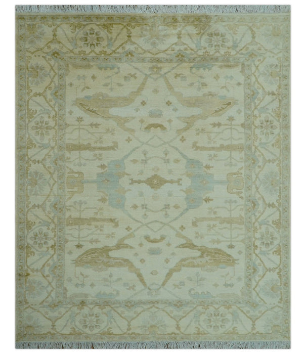 Traditional Oushak Design Ivory And Brown Hand Knotted 8x10 Wool Area Rug
