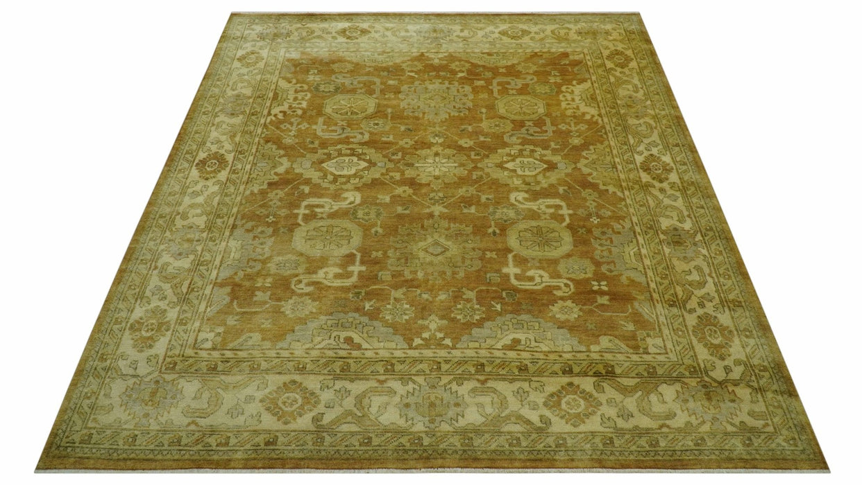 Traditional Oushak Design Rust And Beige Hand Knotted 8x10 Wool Area Rug