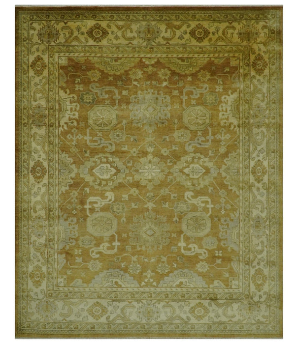 Traditional Oushak Design Rust And Beige Hand Knotted 8x10 Wool Area Rug