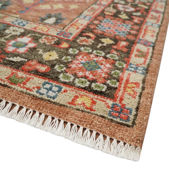 Traditional Oushak Tree of Life Rust and Brown Hand Knotted Wool Rug